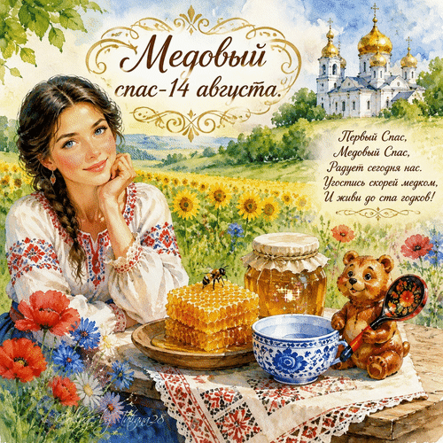 Анимированная открытка Медовый спас -14 августа!