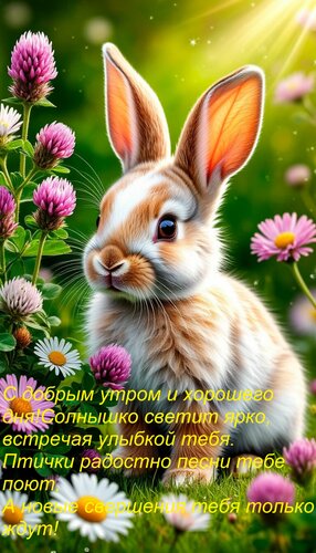 Открытка С добрым утром и хорошего дня! Солнышко светит ярко, встречая улыбкой тебя. Птички радостно песни те