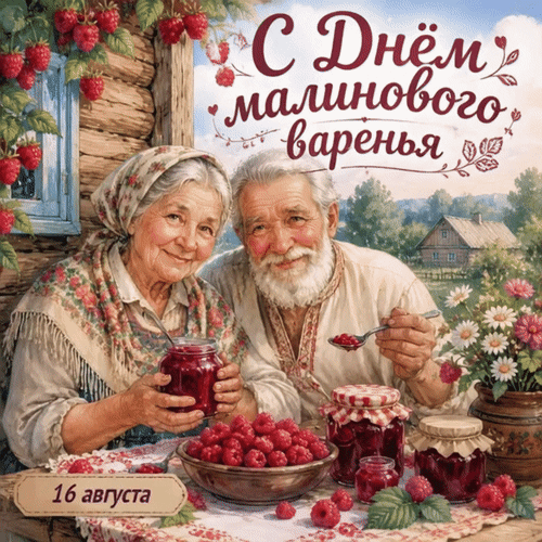 Анимированная открытка 16 августа С Днём малинового варенья