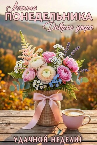 Открытка ЛЕГКОГО ПОНЕДЕЛЬНИКА. ДОБРОЕ УТРО. УДАЧНОЙ НЕДЕЛИ.