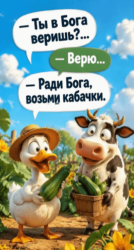 Анимированная открытка - Ты в Бога веришь?... - Верю... - Ради Бога, возьми кабачки.