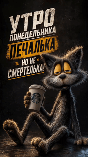 Анимированная открытка Утро понедельника - печалька, но не смертелька!