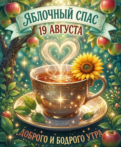 Открытка Яблочный спас. Доброго утра