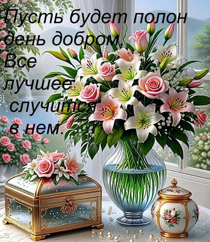 Открытка Пусть будет полон день добром, Все лучшее случится в нем.