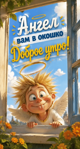 Анимированная открытка Доброе утро! Ангел вам в окошко.