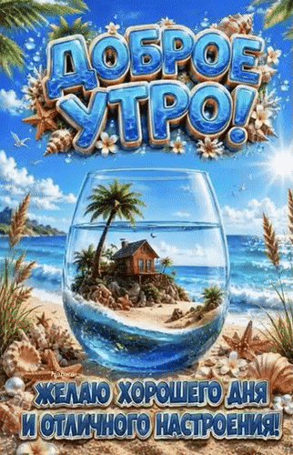Анимированная открытка Доброе утро! Желаю хорошего дня и отличного настроения!
