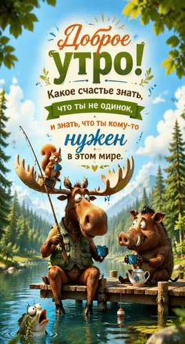 Анимированная открытка Доброе утро! Какое счастье знать, что ты не одинок, и знать, что ты кому-то нужен в этом мире.