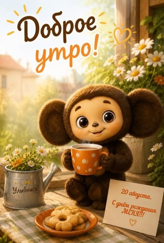 Открытка Доброе утро! С днем рождения Чебурашки!