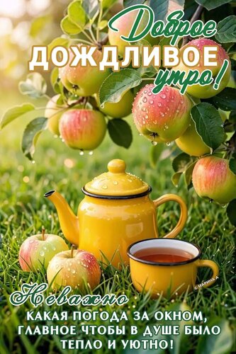 Открытка ДОБРОЕ ДОЖДЛИВОЕ УТРО! НЕВАЖНО КАКАЯ ПОГОДА ЗА ОКНОМ, ГЛАВНОЕ ЧТОБЫ В ДУШЕ БЫЛО ТЕПЛО И УЮТНО!