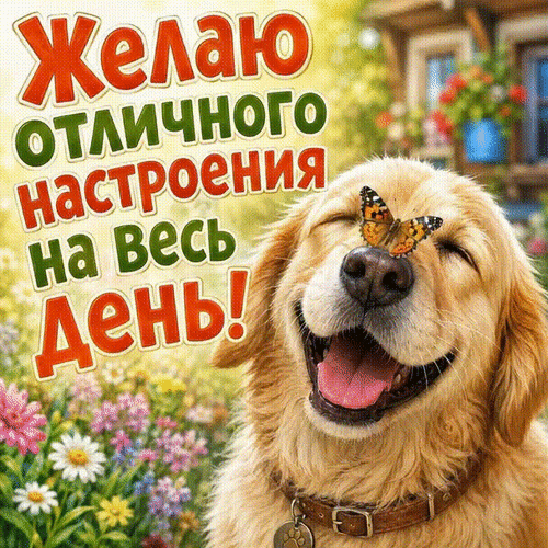 Анимированная открытка Желаю отличного настроения на весь день!