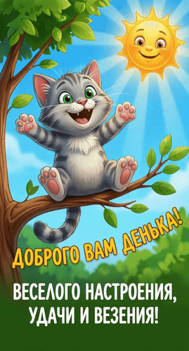 Анимированная открытка Доброго вам денька! Веселого настроения, удачи и везения!