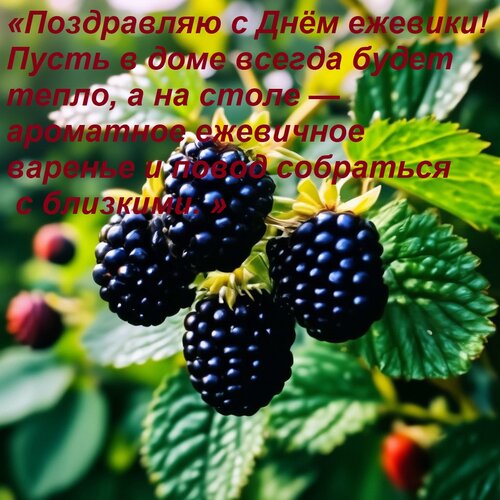 Открытка «Поздравляю с Днём ежевики! Пусть в доме всегда будет тепло, а на столе — ароматное ежевичное варень