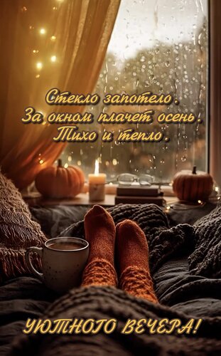 Открытка Стекло запотело. За окном плачет осень. Тихо и тепло. Уютного вечера!