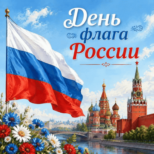 Анимированная открытка День флага России.