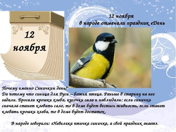 Открытка Синичкин день