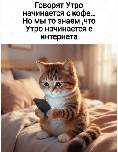 Анимированная открытка Говорят Утро начинается с кофе... Но мы-то знаем, что утро начинается с интернета