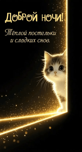 Анимированная открытка Доброй ночи! Тёплой постельки и сладких снов.