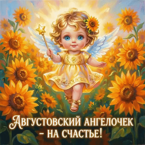 Анимированная открытка Августовский ангелочек на счастье!