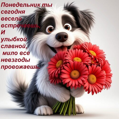 Открытка Понедельник ты сегодня весело встречаешь, И улыбкой славной, мило все невзгоды провожаешь.