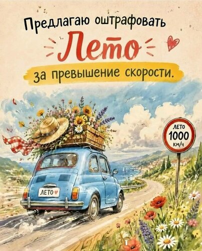 Открытка предлагаю оштрафовать лето за превышение скорости