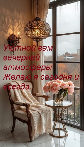 Открытка Уютной вам вечерней атмосферы Желаю я сегодня и всегда.