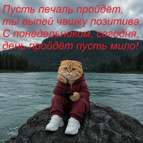 Открытка Пусть печаль пройдёт, ты выпей чашку позитива, С понедельником, сегодня, день пройдёт пусть мило!