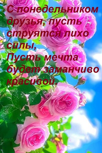 Открытка С понедельником друзья, пусть струятся лихо силы, Пусть мечта будет заманчиво красивой.
