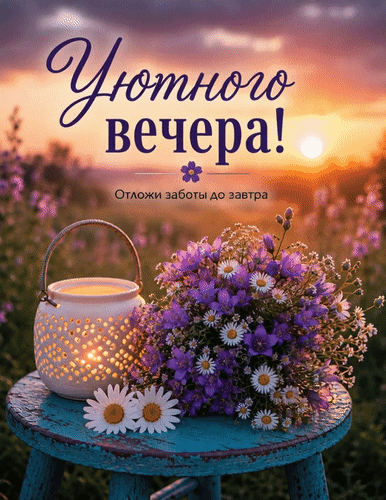 Анимированная открытка Уютного вечера! Отложи заботы до завтра.