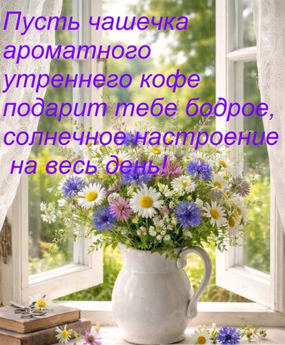 Открытка Пусть чашечка ароматного утреннего кофе подарит тебе бодрое, солнечное настроение на весь день!
