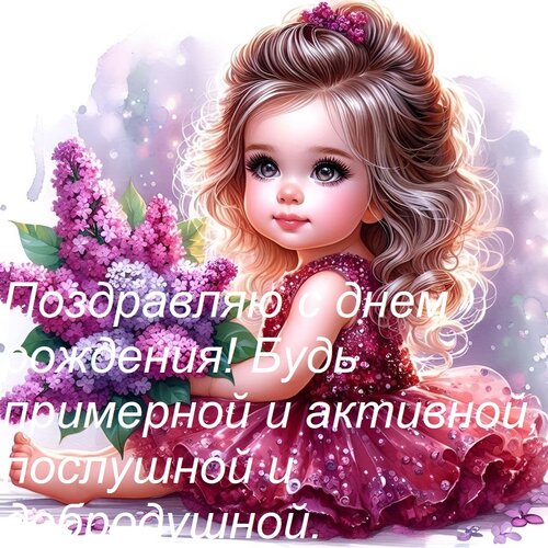 Открытка Поздравляю с днем рождения! Будь примерной и активной, послушной и добродушной.