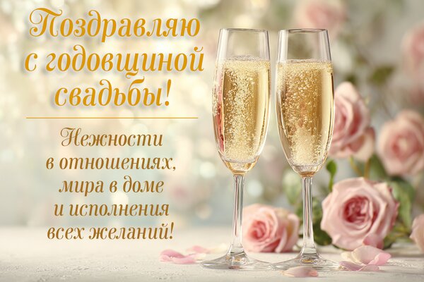 Открытка Поздравляю с годовщиной свадьбы. Нежности в отношениях, мира в доме и исполнения желаний
