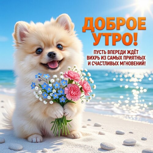 Открытка Доброе утро! Пусть впереди ждёт вихрь из самых приятных и счастливых мгновений!