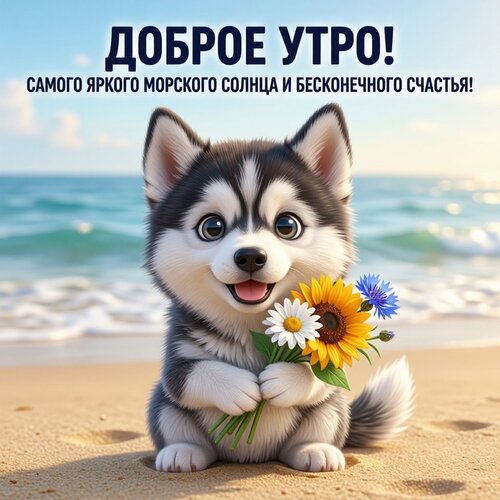 Открытка Доброе утро! Самого яркого морского солнца и бесконечного счастья!