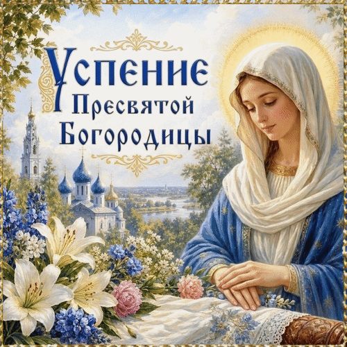 Анимированная открытка Успение Пресвятой Богородицы