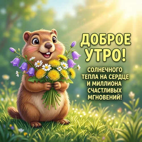 Открытка Доброе утро! Солнечного тепла на сердце и миллиона счастливых мгновений!