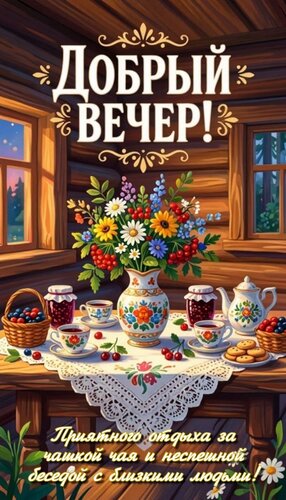 Открытка Приятного отдыха за чашкой чая и неспешной беседой с близкими людьми!