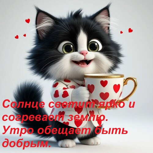 Открытка Солнце светит ярко и согревает землю. Утро обещает быть добрым.