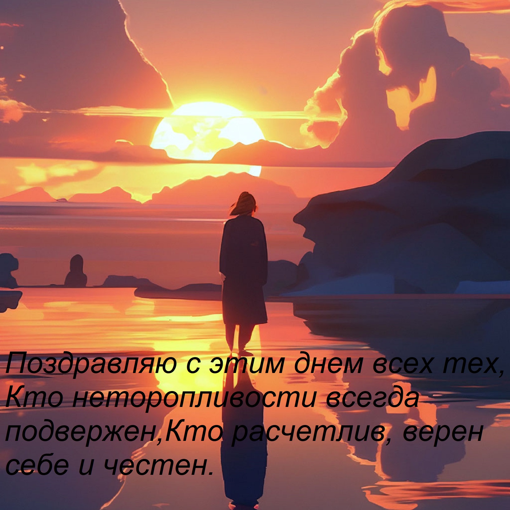 Открытка Поздравляю с этим днем всех тех, Кто неторопливости всегда подвержен, Кто расчетлив, верен себе и че