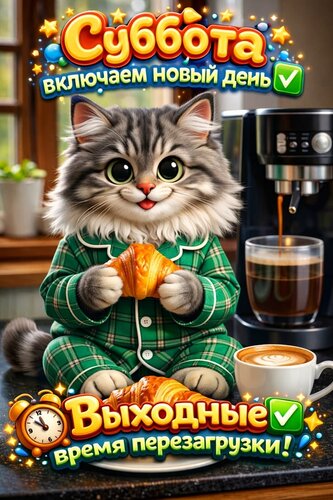 Открытка Суббота, включаем новый день