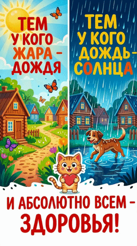 Анимированная открытка Тем, у кого жара - дождя. Тем, у кого дождь - солнца. И абсолютно всем - здоровья!