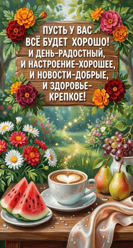 Анимированная открытка Пусть у вас всё будет хорошо! И день - радостный, и настроение - хорошее, и новости - добрые...