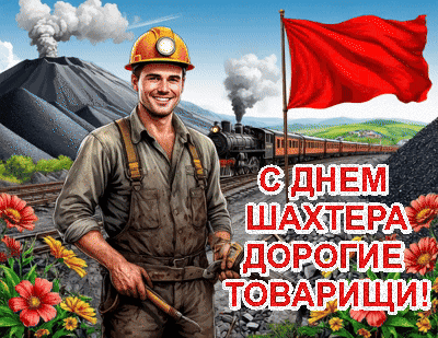 Анимированная открытка С Днем шахтера, дорогие товарищи!
