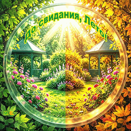 Анимированная открытка До свидания, Лето! Здравствуй, Осень!, (М. С.)
