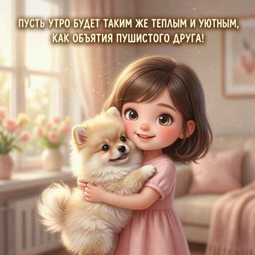 Открытка Пусть утро будет таким же теплым и уютным, как объятия пушистого друга!