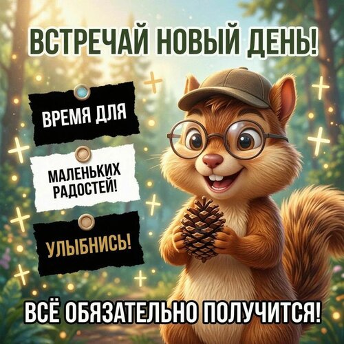 Открытка Встречай новый день! Время для маленьких радостей! Улыбнись! Всё обязательно получится!