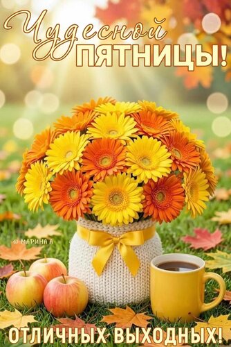 Открытка ЧУДЕСНОЙ ПЯТНИЦЫ! ОТЛИЧНЫХ ВЫХОДНЫХ!