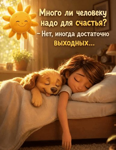 Анимированная открытка Много ли человеку надо для счастья? - Нет, иногда достаточно выходных...
