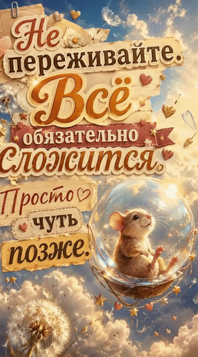 Анимированная открытка Не переживайте. Всё обязательно сложится. Просто чуть позже.