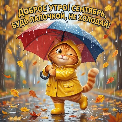 Открытка Доброе утро! Сентябрь, будь лапочкой, не холодай!