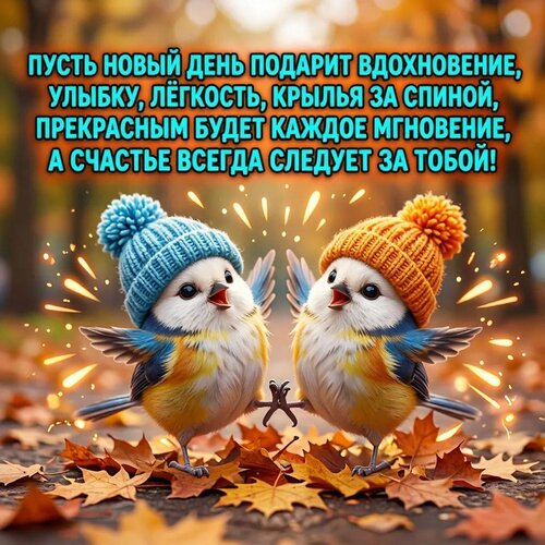 Открытка Пусть новый день подарит вдохновение, улыбку, лёгкость, крылья за спиной,